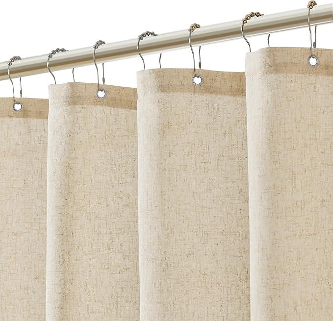 Jowels Natural Linen Shower Curtain, Boho Farmhouse Shower Curtain Set for Bathroom, 200GSM Luxury Weighted Water Resistant Fabric Textured Shower Curtains with 12 Metal Hooks, 72Wx84H - ModernBath