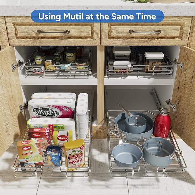 ROOMTEC Pull Out Cabinet Organizer, Cabinet Pull Out Shelves 20" W x 21" D, Heavy Duty Cabinet Drawers Slide Out Kitchen Cabinet Organizers Storage Shelf - ModernBath