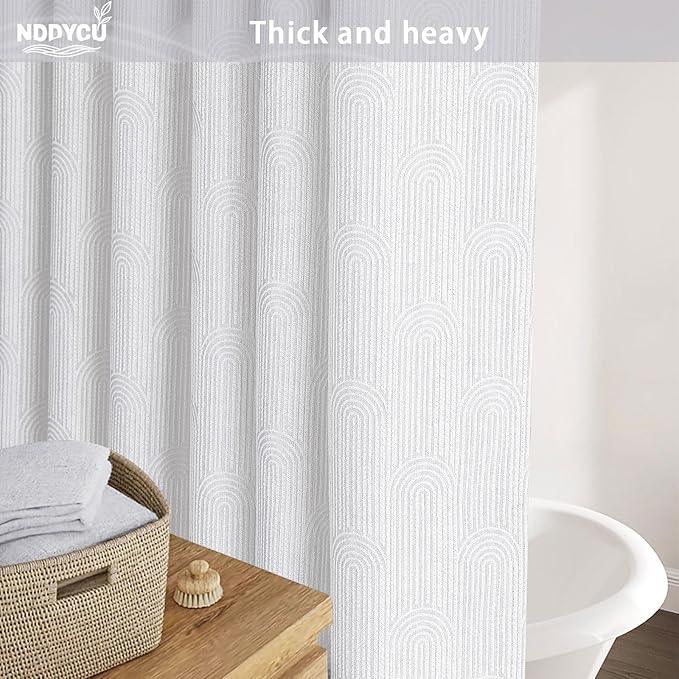 NDDYCU White Shower Curtain Boho Cotton Texture Mid Century Minimalist Arch Shower Curtain for Bathroom,72" W X 72" L - ModernBath
