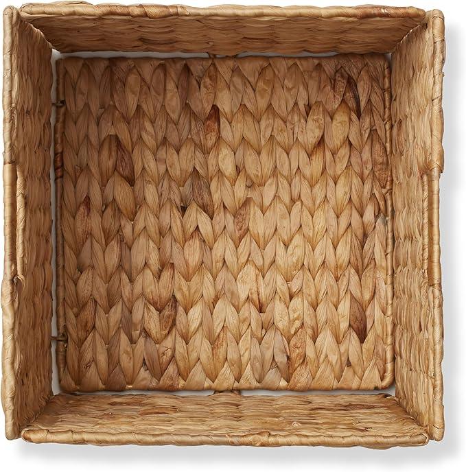 Casafield 12" x 12" Water Hyacinth Storage Baskets, Natural - Set of 6 Collapsible Cube Organizers, Woven Bins for Bathroom, Bedroom, Laundry, Pantry, Shelves - ModernBath