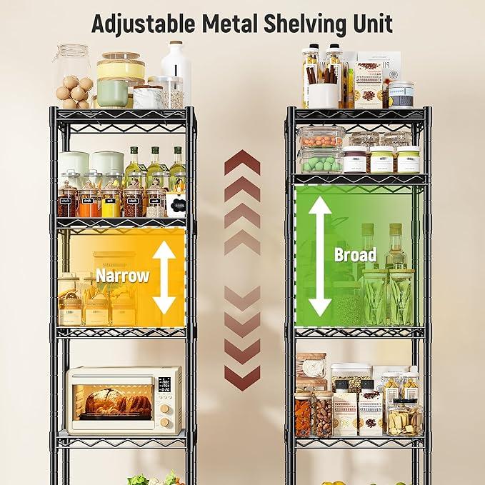 5 Tier Metal Shelving Unit Wire Shelving,Storage Shelves for Small Space:Adjustable Storage Rack Standing Bathroom Shelf and Narrow Shelf for Laundry Dorm Kitchen Pantry Closet15.8"w*11.8"D*53"H - ModernBath