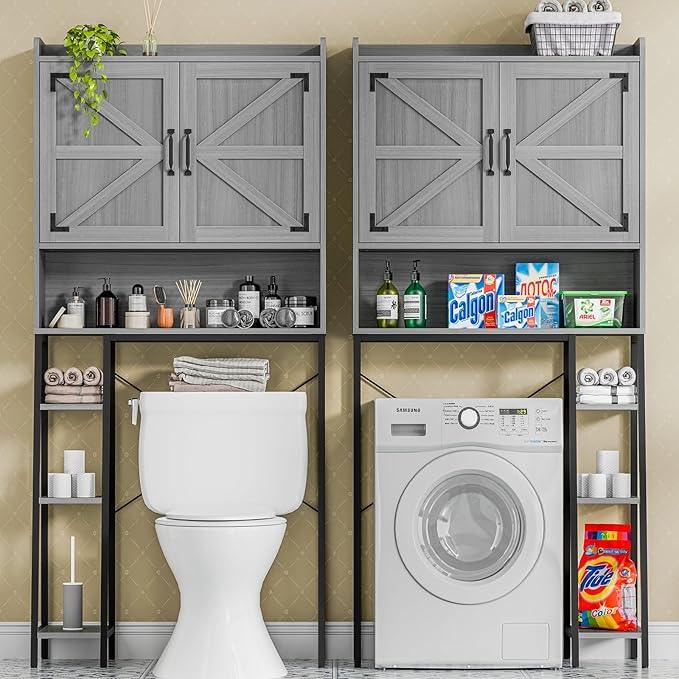 Vabches Over The Toilet Storage Cabinet, Farmhouse Storage Cabinet Over Toilet with Barn Doors & Toilet Paper Holder Stand，Home Space-Saving Toilet Rack, for Restroom/Laundry and Bathroom - ModernBath