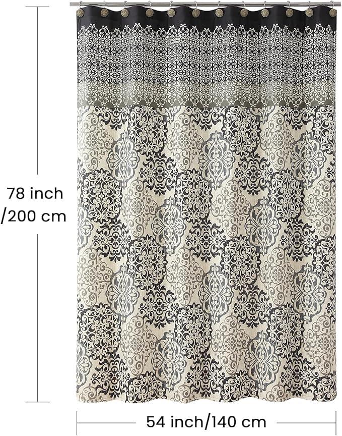 BESTRIPES 54x78 Inch Stall Shower Curtain, Black and Beige Boho Medallion Print Shower Curtains for Bathroom, 54" W x 78" H - ModernBath