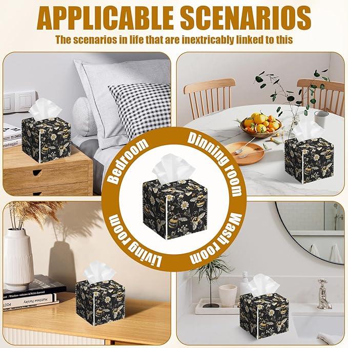 Honeybee White Daisy Tissue Box Cover 2PCS, Leather Tissue Box Holder Square Facial Paper Case Tissue Box Cube Organizer for Bathroom Bedroom Desk Office - ModernBath