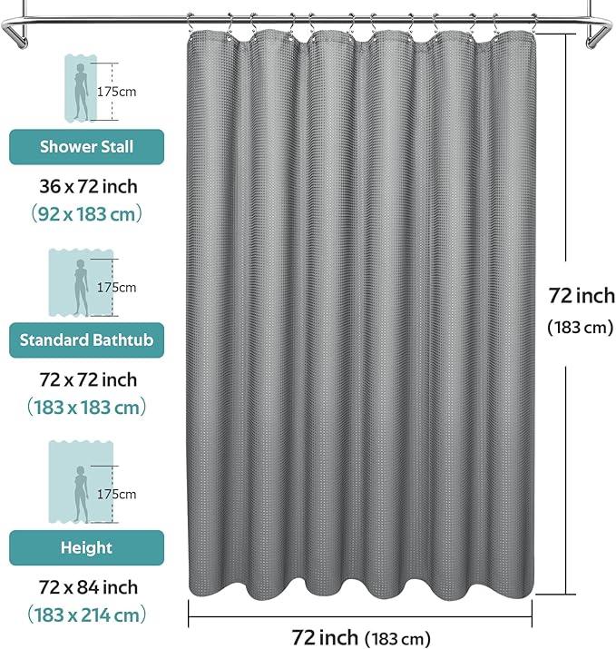 Vipfree 3 in 1 Shower Curtain Set, Waffle Shower Curtain and Liner Set with 12 Double Sided Shower Curtain Hooks, 258GSM Luxury Weighted Cloth Shower Curtains for Bathroom, 72 W x 72 H, Grey - ModernBath