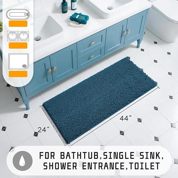 Yimobra Long Bathroom Rugs 44"x24", Extra Soft Non Slip Bath Mat for Tub, Super Absorbent Quick Dry Shaggy Rug Floor Carpet, Machine Washable,Peacock Blue - ModernBath