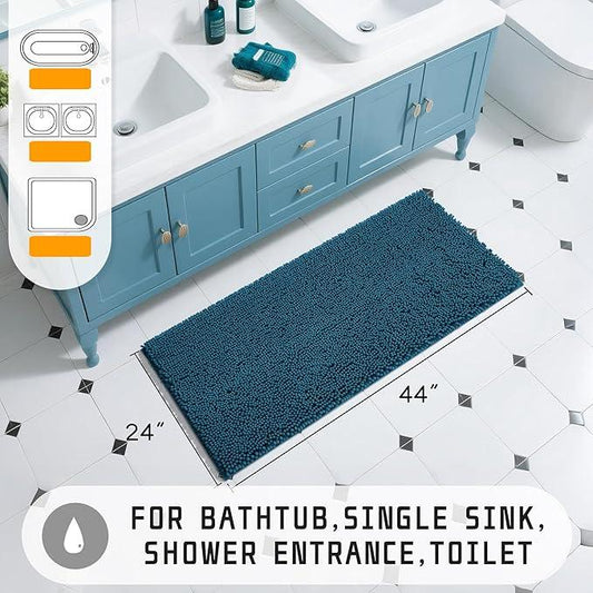 Yimobra Long Bathroom Rugs 44"x24", Extra Soft Non Slip Bath Mat for Tub, Super Absorbent Quick Dry Shaggy Rug Floor Carpet, Machine Washable,Peacock Blue - ModernBath