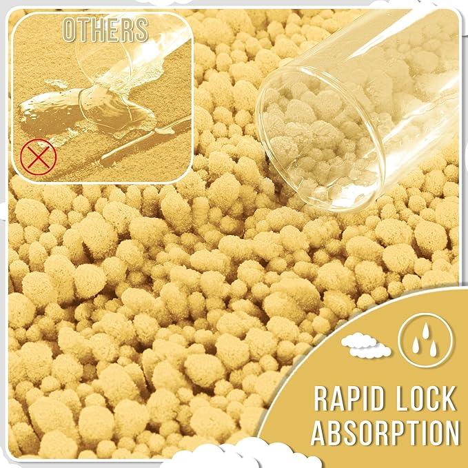 Yimobra Large Bathroom Rugs Non Slip Washable 36x24 Inch - Ultra Soft Absorbent Chenille Bath Mat, Quick Dry Shaggy Floor Carpet for Tub Shower, Yellow Home Decor Accessories - ModernBath