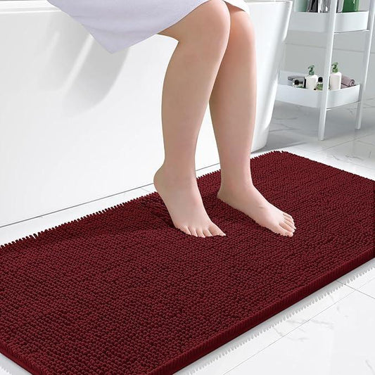 OLANLY Bathroom Rugs 47x24, Extra Soft Absorbent Chenille Bath Rugs, Rubber Backing Quick Dry, Machine Washable Bath Mats for Bathroom Floor, Tub and Shower, Home Decor Accessories, Burgundy - ModernBath