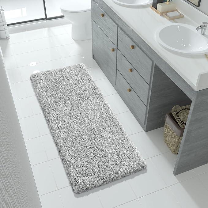 Yimobra Luxury Bathroom Rugs, Fluffy Bath Mats, Non Slip, Water Absorbent Microfiber, Machine Washable, Plush Runner Shower Rugs, Thick Matts for Bathroom Floor&Tub, 56"x 24", Light Gray and White - ModernBath