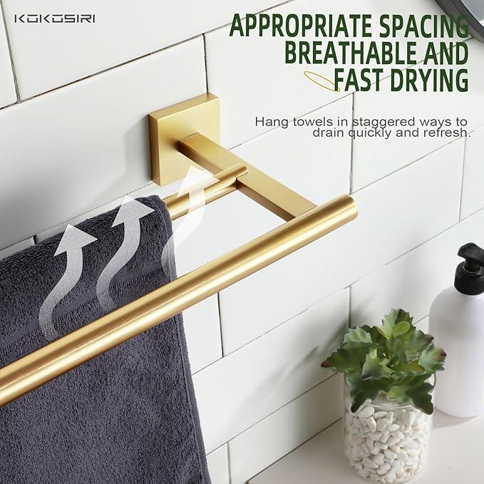 KOKOSIRI Bathroom Towel Bar 36'' Towel Holder with Two Rails Wall Mount Towel Shelves 36 Inch Brushed Gold Stainless Steel B5005BG-L36 - ModernBath