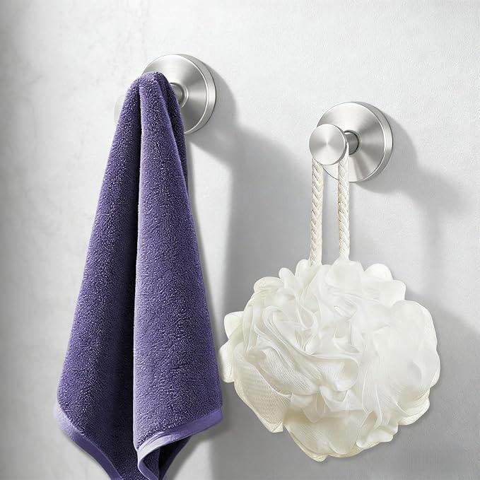 Suction Cup Hooks for Shower, Bathroom,Glass Windows,Tile – Towel, Loofah, No-Drill Wreath Hanger for Front Door Waterproof Hook Hold,Silver 4packs - ModernBath