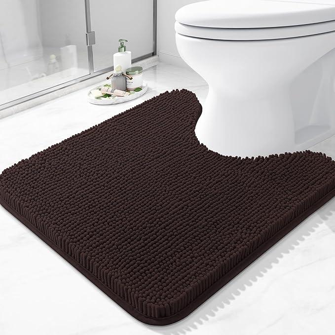 Arotive Bathroom Toilet Rugs U Shaped 20x20, Extra Soft Absorbent Shaggy Chenille Contour Bath Rugs for Toilet, Machine Washable Non-Slip Contoured Bath Mats, Brown - ModernBath