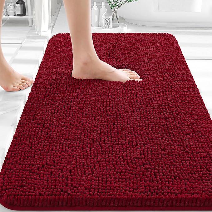OLANLY Bathroom Rugs 30x20, Extra Soft Absorbent Chenille Bath Rugs, Rubber Backing Quick Dry, Machine Washable Bath Mats for Bathroom Floor, Tub and Shower, Home Decor Accessories, Red - ModernBath