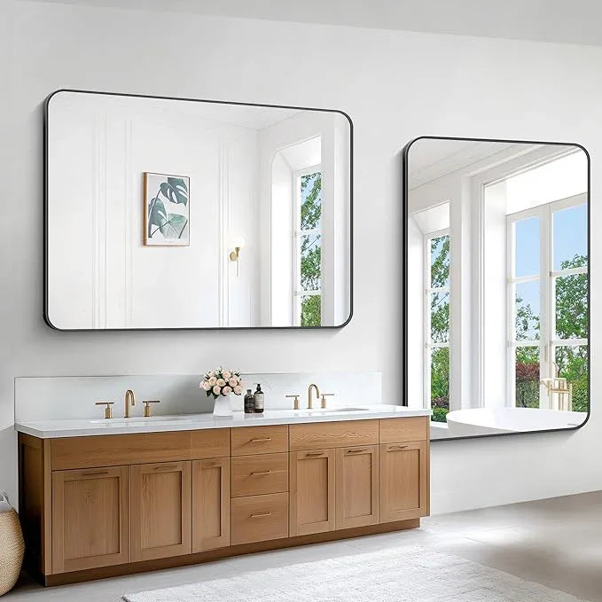 BONEWEI Black Bathroom Mirror,60x40 inch Wall Mirror for Bathroom Wall Mounted,Rectangle Mirror for Bathroom Over Sink,Modern Frame Round Corner for Living Room,Bedroom Entryway,Horizontal/Vertical - ModernBath
