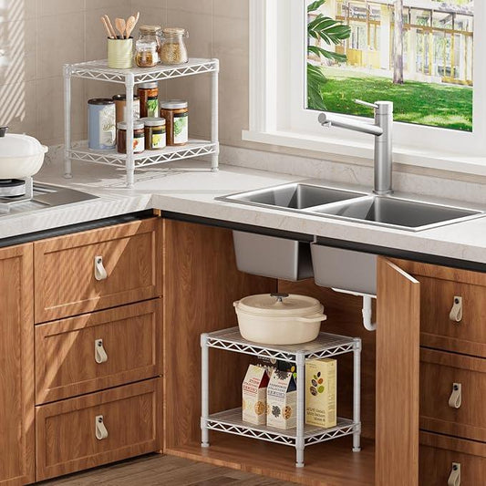 SINGAYE 2 Small Shelves Kitchen Storage Shelf Wire Shelving Unit Metal Shelf Adjustable Organizers Storage Shelving for Office Pantry White 12" D X 18" W X 12" H - ModernBath