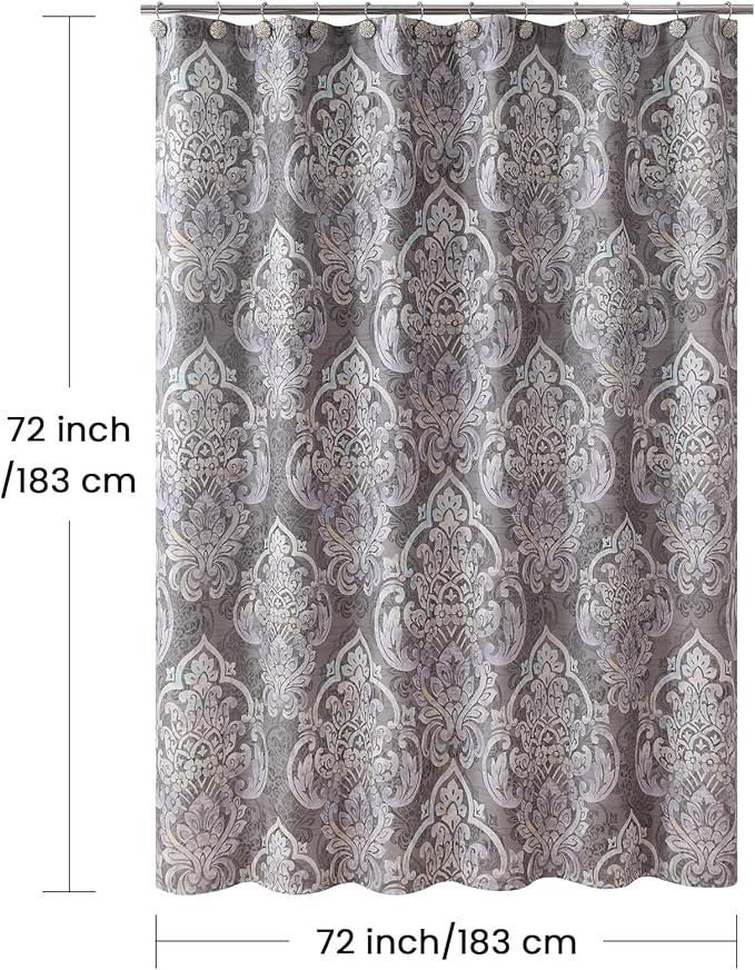 BESTRIPES Gray and Purple Shower Curtain, Baroque Medallion Print Bath Curtain, Waterproof Polyester Fabric, 72" W x 72" H - ModernBath