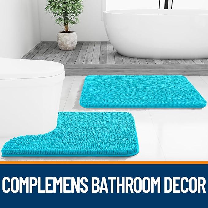 OLANLY Bathroom Rugs 24x16, Extra Soft Absorbent Chenille Bath Rugs, Rubber Backing Quick Dry, Machine Washable Bath Mats for Bathroom Floor, Tub and Shower, Home Decor Accessories, Aqua Sky - ModernBath