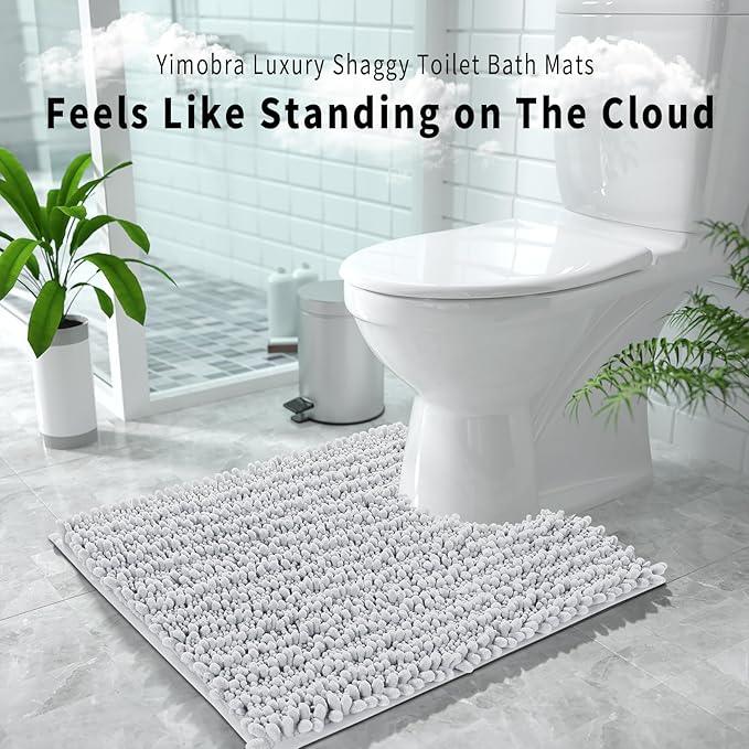 Yimobra Toilet Rug U Shaped Washable 24x20 Inch - Ultra Soft Absorbent Chenille Bath Rugs for Toilet, Quick Dry & Machine Washable, Non Slip Contour Bathroom Mat, Silver - ModernBath