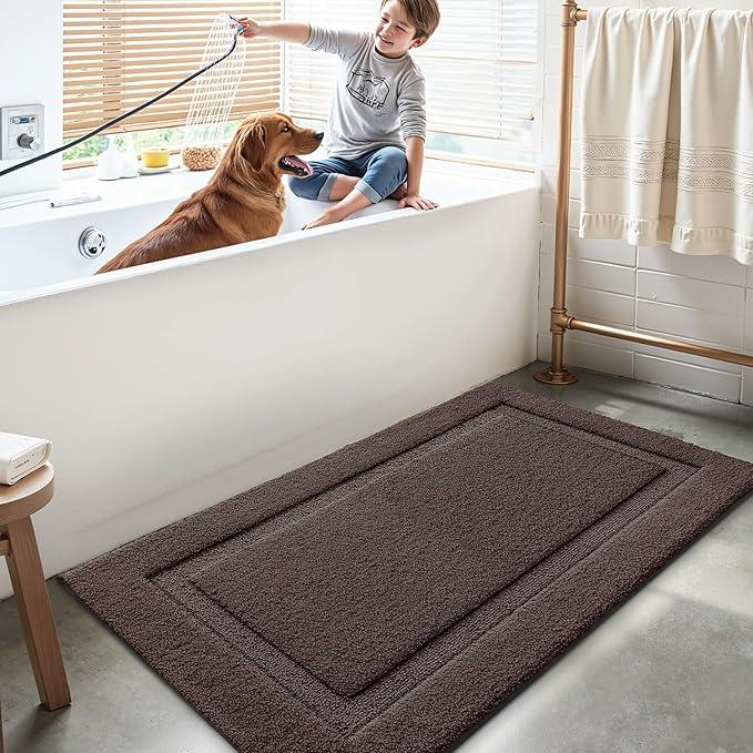 LUMI Large Ultra Soft Bathroom Rugs Non Slip with Rubber Backing, Absorbent Washable Bath Mat Quick Dry, Upgraded Premium Microfiber Plush Carpet for Bathtub and Shower Floor, Brown, 24x43 - ModernBath