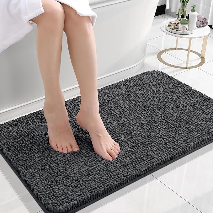 OLANLY Bathroom Rugs 24x16, Extra Soft Absorbent Chenille Bath Rugs, Rubber Backing Quick Dry, Machine Washable Bath Mats for Bathroom Floor, Tub and Shower, Home Decor Accessories, Dark Grey - ModernBath