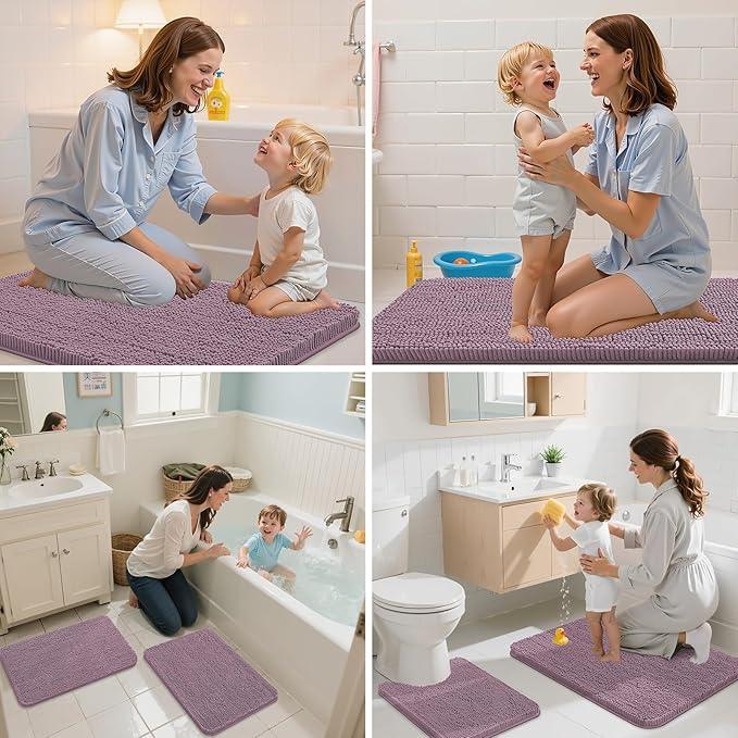 Arotive Bathroom Rugs 24x16, Extra Soft Absorbent Shaggy Chenille Bath Rugs, Machine Washable Rubber Backing Non-Slip Bath Mats for Bathroom Floor Tub and Shower, Home Decor Accessories, Deep Plum - ModernBath