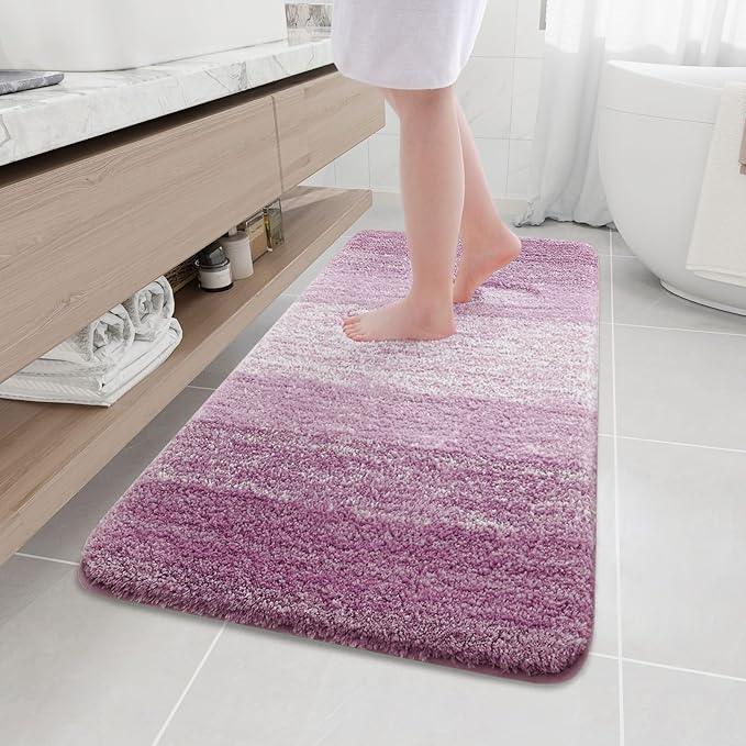 Arotive Microfiber Bathroom Rugs, Shaggy Soft and Absorbent Bath Rug, Non-Slip, Thick Plush Machine Washable Dry Bath Mats for Bathroom, Tub and Shower, 47x24, Purple, Rectangular - ModernBath