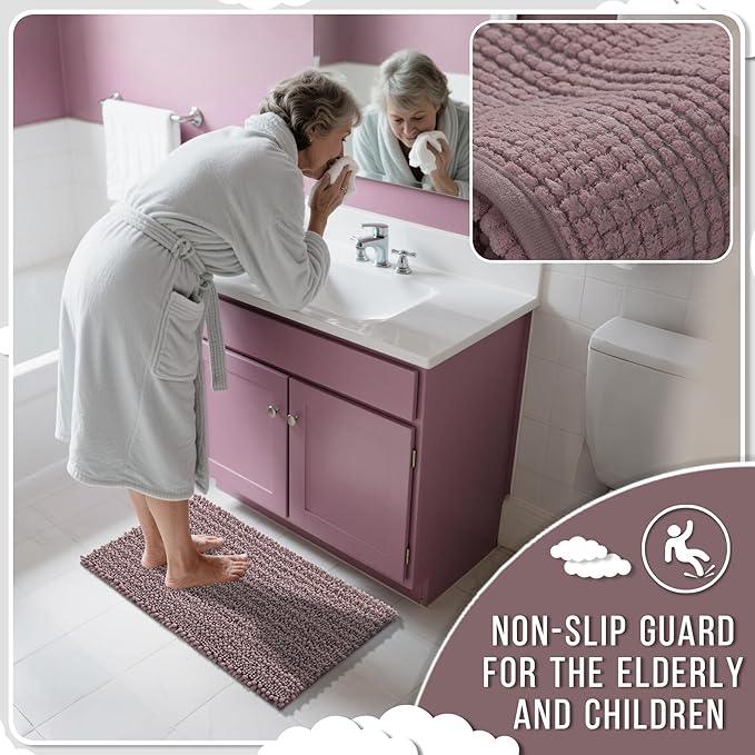 Yimobra Bathroom Rugs Non Slip Washable - Ultra Soft Absorbent Chenille Bath Mat, Quick Dry Shaggy Floor Carpet for Tub Shower, Mauve Home Decor Accessories, 24x17 Inch - ModernBath