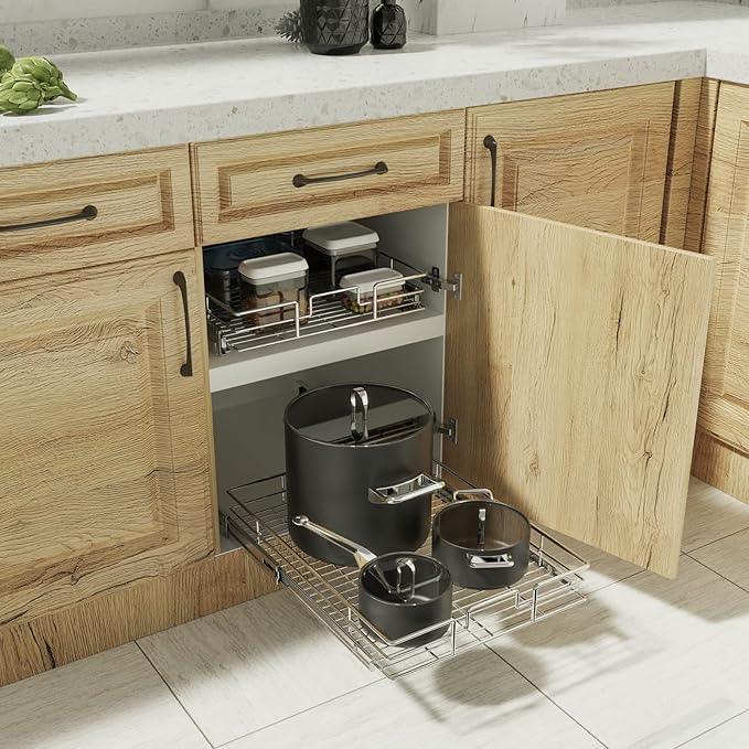 ROOMTEC Pull Out Cabinet Organizer, Cabinet Pull Out Shelves 22½" W x 21½" D, Heavy Duty Cabinet Drawers Slide Out Kitchen Cabinet Organizers Storage Shelf - ModernBath