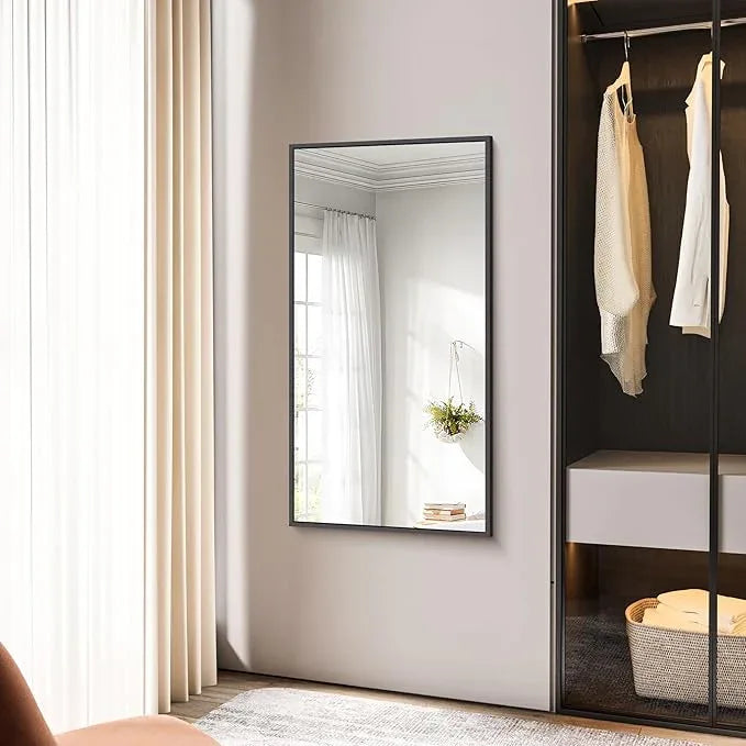 BONEWEI Bathroom Mirror,24x48 inch Wall Mirror for Bathroom Wall Mounted Black Rectangle Square Corner Mirrors, Black Bathroom Mirror for Living Room, Farmhouse, Bedroom Entryway, Horizontal/Vertical - ModernBath