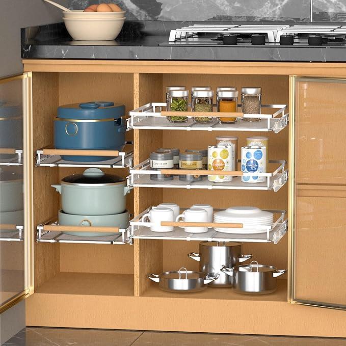 Pull Out Drawer Cabinet Organizer, Expandable Slide Out Storage Shelves - Heavy Duty, Durable and Smooth Slide-Out, 12.3" x 18.3" Wide x 17.3" Deep, 2 Pack - ModernBath