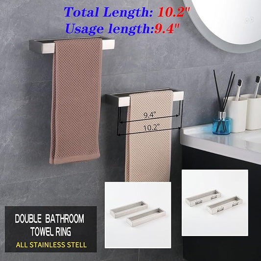GERZWY Modern Towel Holder Square Style Brushed Stainless Steel Towel Hanger Towel Ring for Bathroom Wall Mount 2 Pack HG1716-2LS
