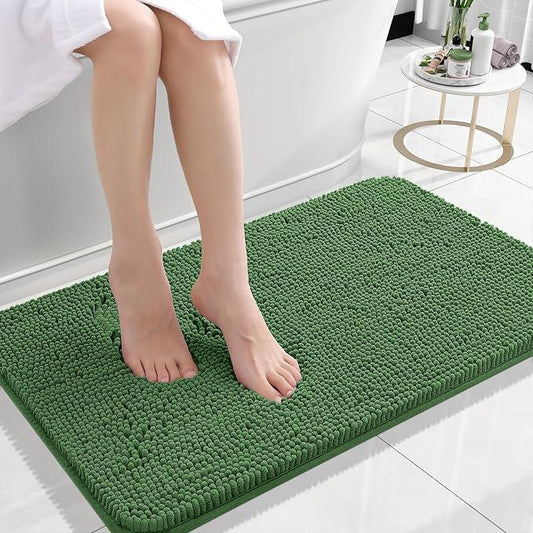 OLANLY Bathroom Rugs 24x16, Extra Soft Absorbent Chenille Bath Rugs, Rubber Backing Quick Dry, Machine Washable Bath Mats for Bathroom Floor, Tub and Shower, Home Decor Accessories, Olive Green - ModernBath