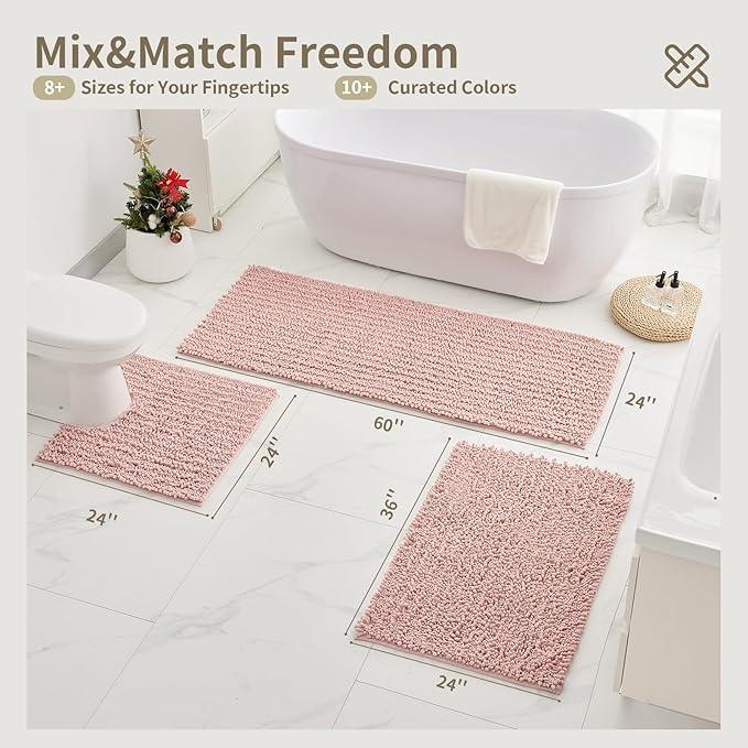 Ruggnovea Chenille Bathroom Rugs Non Slip Washable 36x24, Extra Thick Soft Absorbent Chenille Bath Mat, Non-Slip Barrier Backing, Quick Dry Machine Washable Bath Mats Tub, Shower,Floor/Sink,Pink - ModernBath