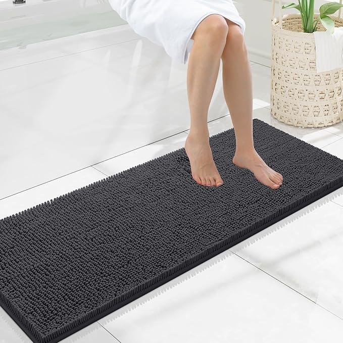 Smiry Luxury Chenille Bathroom Rugs 47x17, Extra Soft and Absorbent Shaggy Bath Mat, Machine Washable, Non-Slip Plush Carpet Runner for Tub, Shower, and Floor, Home Decor Accessories, Charcoal Grey - ModernBath