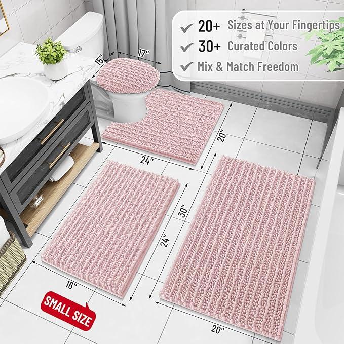 Arotive Luxury Chenille Bathroom Rug Mat, Extra Soft Thick Absorbent Shaggy Bath Rugs, Non-Slip Machine Wash Dry, Plush Bath Mats for Bathroom, Shower and Tub, 47x24, Dirty Pink - ModernBath