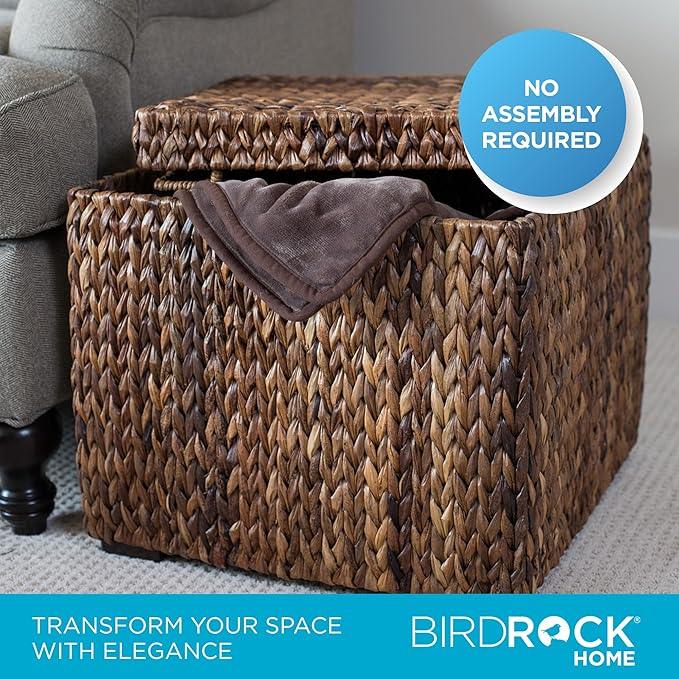 BIRDROCK HOME Woven Storage Cube - Abaca Seagrass Decorative Ottoman - Living Room Side Table - Store Blankets Pillows Magazines Books Remotes - ModernBath