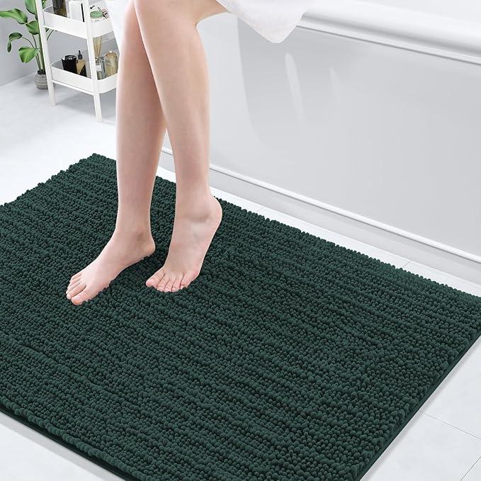 Arotive Luxury Chenille Bathroom Rug Mat, Extra Soft Thick Absorbent Shaggy Bath Rugs, Non-Slip Machine Wash Dry, Plush Bath Mats for Bathroom, Shower and Tub, 47x32, Dark Green - ModernBath