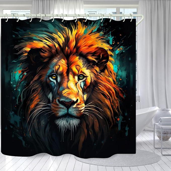 LYFANS Bathroom Uses Vintage Oil Painting Lion 3D Shower Curtain, Luxury Bathtub Standard Shower Curtain, Waterproof and Bright Fabric Shower Curtains, Size (72x72 Inches) - ModernBath