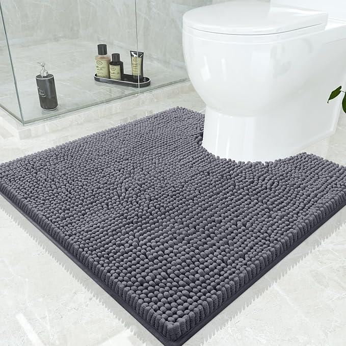 Smiry Luxury Chenille Toilet Rugs U-Shaped 24x24, Soft Absorbent Non-Slip Contour Bathroom Rugs for Toilet, Machine Washable Contoured Bath Mats, Charcoal Grey - ModernBath