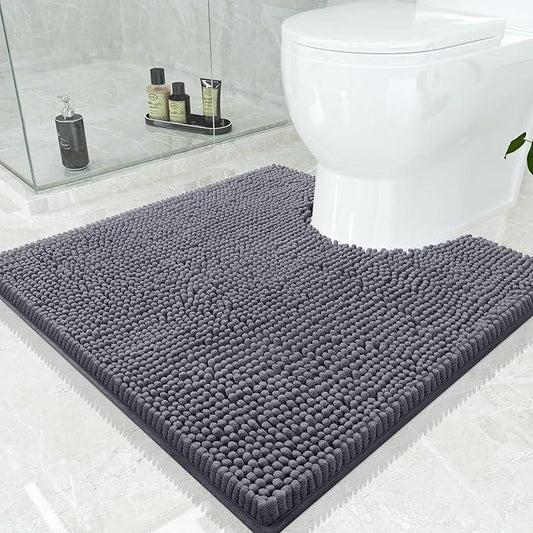 Smiry Luxury Chenille Toilet Rugs U-Shaped 24x24, Soft Absorbent Non-Slip Contour Bathroom Rugs for Toilet, Machine Washable Contoured Bath Mats, Charcoal Grey - ModernBath