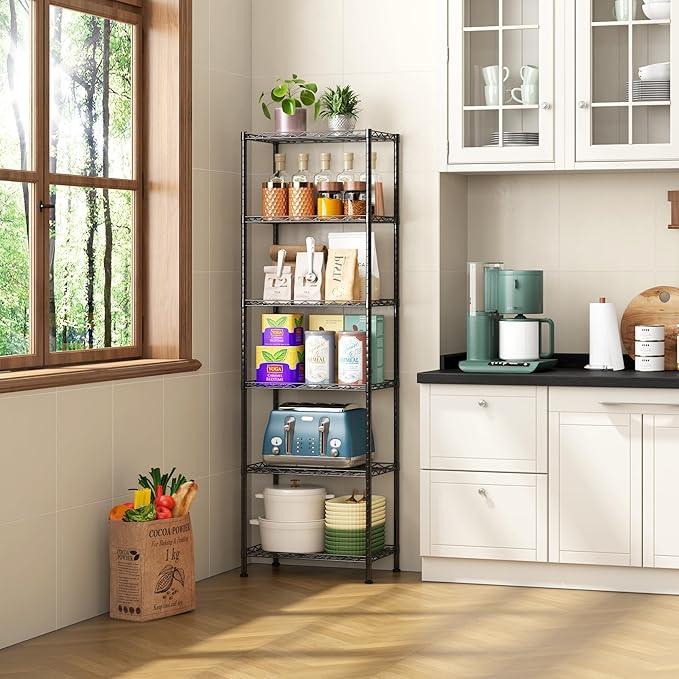 HOMEFORT 6-Shelving Unit, Adjustable Wire Shelving, Metal Wire Shelf Rack Organizer for Kitchen, Pantry, Closet, Bathroom, Laundry, Black,21" W x 11" D x 69" H - ModernBath