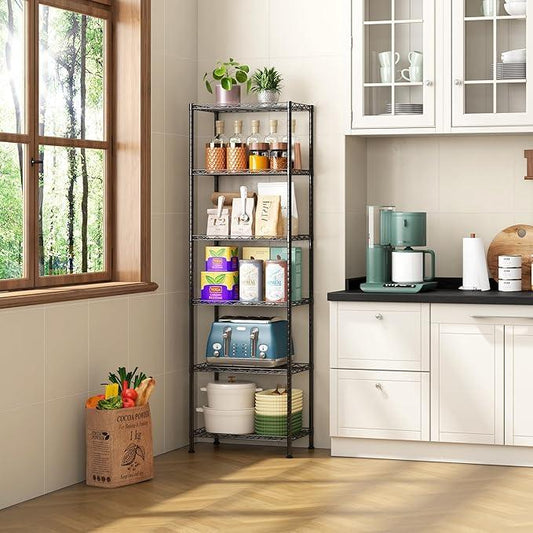 HOMEFORT 6-Shelving Unit, Adjustable Wire Shelving, Metal Wire Shelf Rack Organizer for Kitchen, Pantry, Closet, Bathroom, Laundry, Black,21" W x 11" D x 69" H - ModernBath