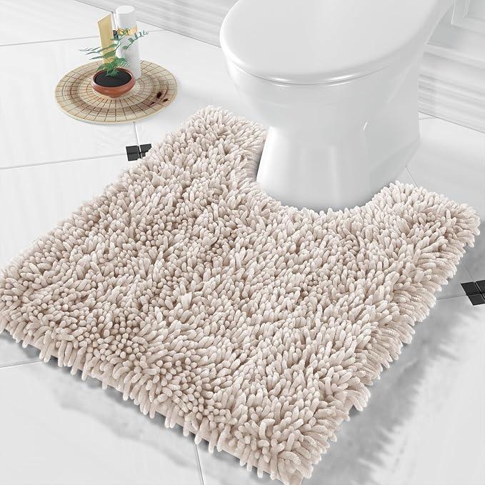 Yimobra Toilet Rugs U Shaped Washable, Extra Thick Soft Absorbent Chenille Contour Bathroom Rugs for Toilet 24x20 Inch, Quick Dry Non Slip Toilet Mat for Bath Floor, Khaki - ModernBath