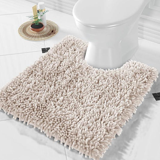 Yimobra Toilet Rugs U Shaped Washable, Extra Thick Soft Absorbent Chenille Contour Bathroom Rugs for Toilet 24x20 Inch, Quick Dry Non Slip Toilet Mat for Bath Floor, Khaki - ModernBath