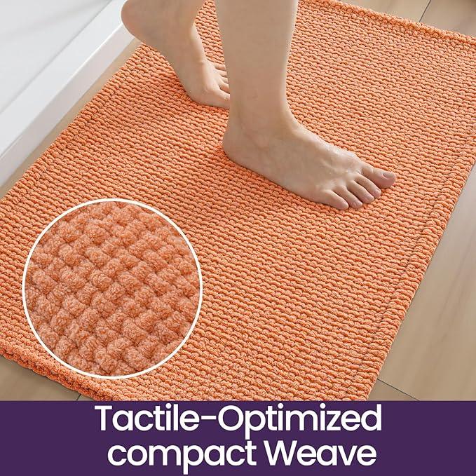 DEXI Bathroom Rugs 16x24, Non Slip Washable Bath Mat, Absorbent Chenille Bathmat, Ultra Soft Thick Carpet for Tub Shower Floor, Orange - ModernBath