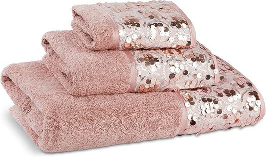 Zahari Home Sinatra Modern Bathroom Towel Set 3 Piece Towel Blush Bath Towel, Hand Towel and Wash Towel Luxury Contemporary Bling Blush Bath Towel Sets Soft Plush and Highly Absorbent - ModernBath