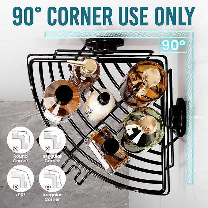 TAILI Powerful Suction Cup Corner Shower Caddy 2 Pack, Stainless Steel Rustproof Shower Shelf with Hook, Drill-free Wall Mounted Basket, Large Capacity Removable Suction Cup Bathroom Organizer, Black - ModernBath