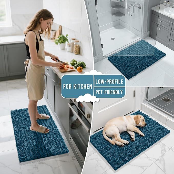 Yimobra Long Bathroom Rugs Non Slip Washable 44x24 Inch - Ultra Soft Absorbent Chenille Bath Mat, Quick Dry Shaggy Floor Carpet for Tub Shower, Peacock Blue Home Decor Accessories - ModernBath