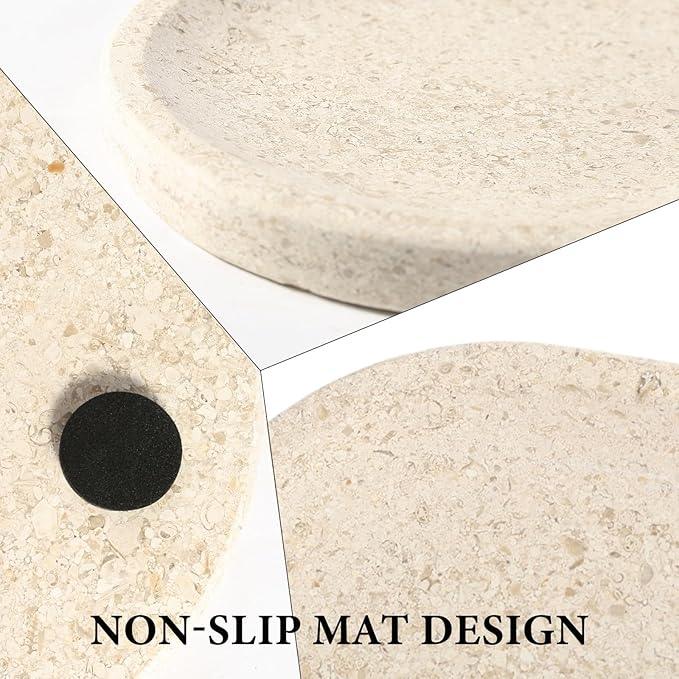 Koville Marble Vanity Tray for Decor, Natural Bathroom Tray for Bathroom Countertop, Stone Decorative Trays for Dresser Organizer, Storage Trays for Perfume, Jewelry Holder(Beige Yellow) - ModernBath